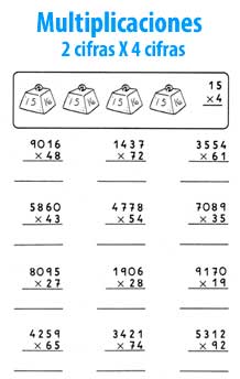 Multiplicación de 2 cifras por 4 cifras